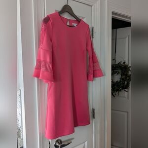 New York & Co stretch dress lace 3/4 sleeve coral xs